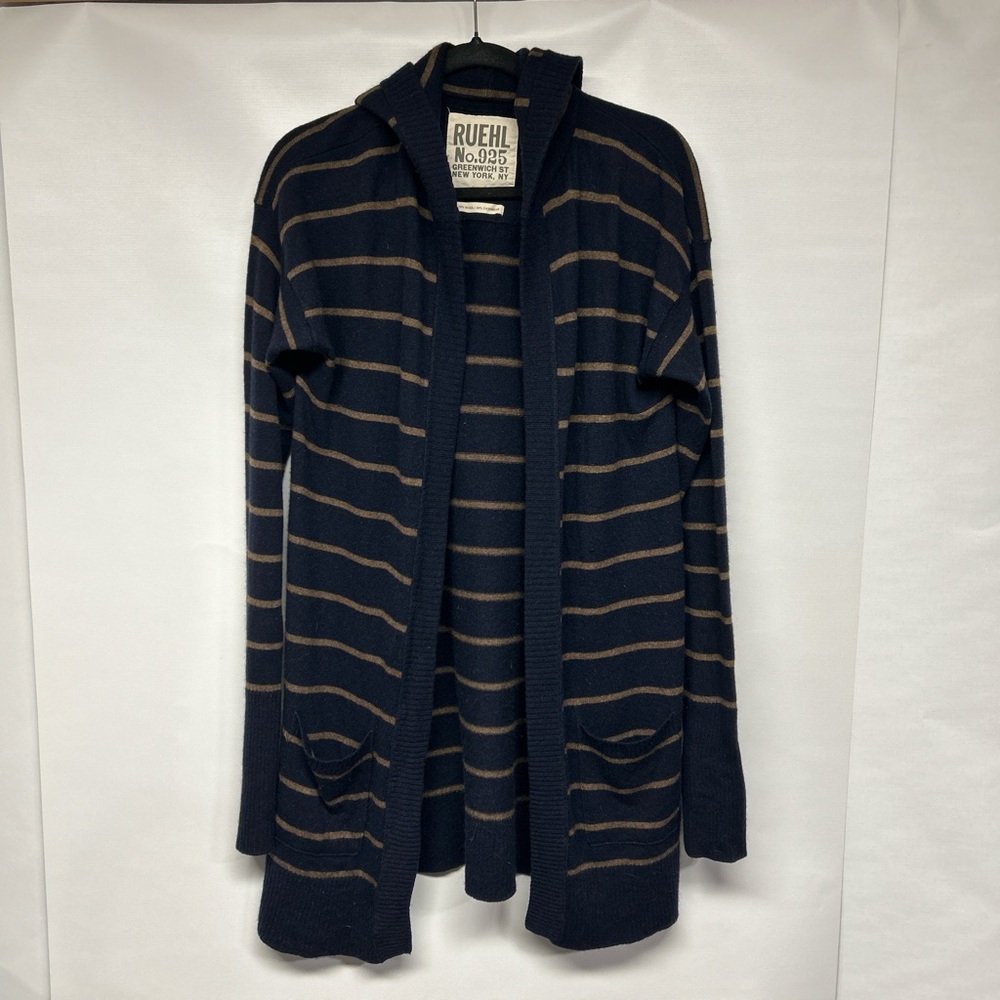 Ruehl Navy and Brown Striped Cardigan